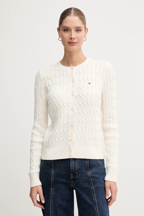 Tommy Hilfiger kardigan bawełniany damski kolor beżowy WW0WW46514 - zdjęcie produktu nr 1