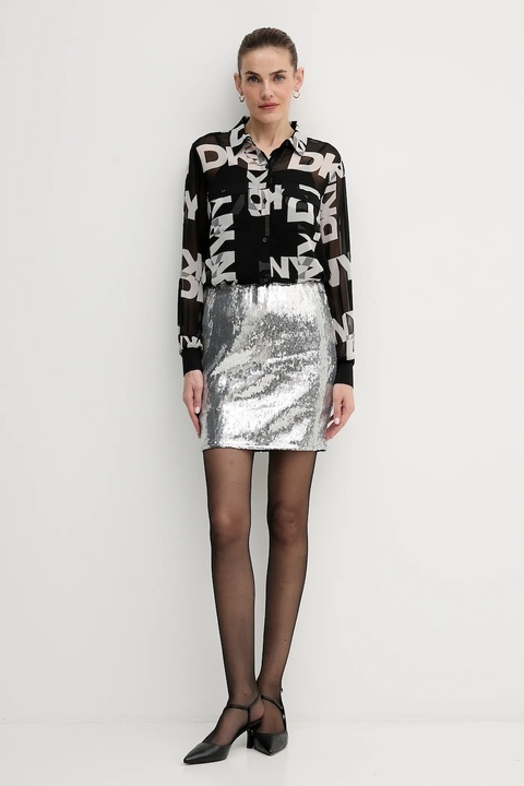 Dkny spódnica kolor srebrny mini prosta DJ6K9602 - zdjęcie produktu nr 2