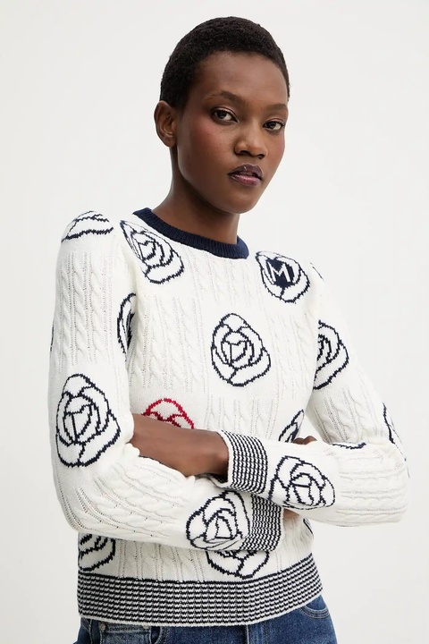 Marella sweter z wełną damski kolor biały 2523366114200 - zdjęcie produktu nr 2
