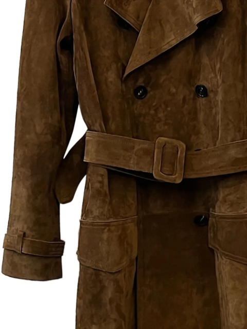 Saint Laurent double-breasted suede long trench-coat - Brown - zdjęcie produktu nr 1