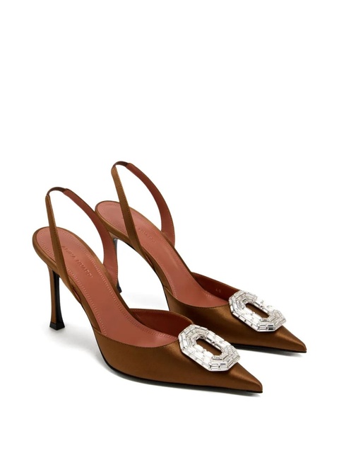 Amina Muaddi 95mm pointed-toe satin slingback pumps - Brown - zdjęcie produktu nr 2