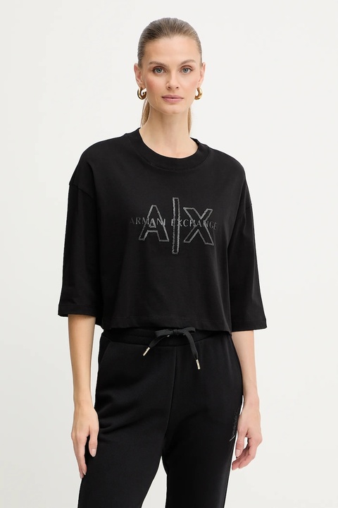 Armani Exchange t-shirt bawełniany damski kolor czarny XW001080 AF10356 - zdjęcie produktu nr 1