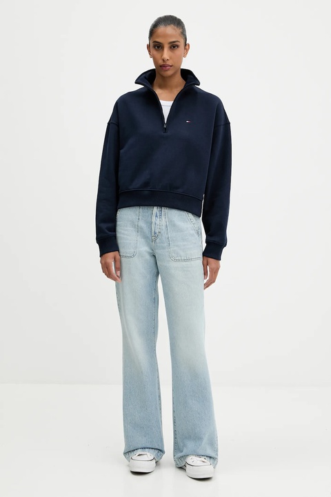 Tommy Jeans bluza bawełniana damska kolor granatowy gładka DW0DW21589 - zdjęcie produktu nr 2