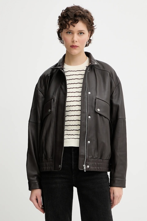 Rag & Bone kurtka skórzana kolor brązowy przejściowa oversize WAW25P2000LT00 - zdjęcie produktu nr 1