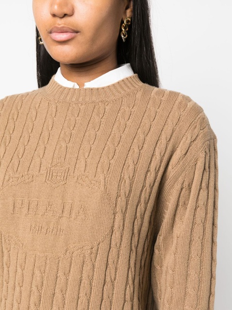 Prada logo-intarsia cable-knit jumper - Brown - zdjęcie produktu nr 2