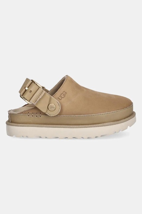 UGG klapki nubukowe Goldenstar Villa Clog damskie kolor beżowy na platformie 1169590-MDSD - zdjęcie produktu nr 2