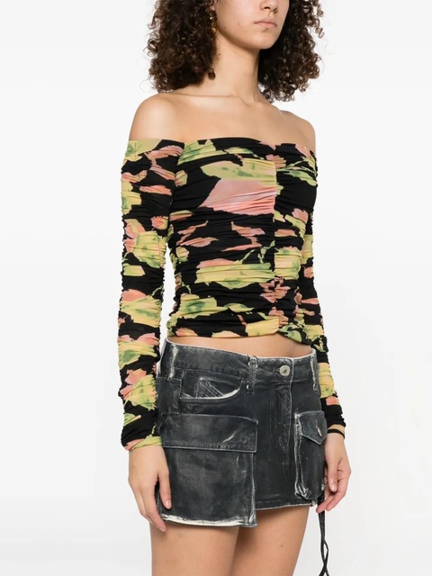 Blumarine floral-print ruched top - Black - zdjęcie produktu nr 2