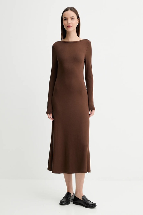 Tommy Hilfiger sukienka kolor brązowy midi rozkloszowana WW0WW47066 - zdjęcie produktu nr 1
