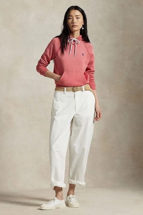 Polo Ralph Lauren bluza bawełniana damska kolor czerwony z kapturem wzorzysta 211935583 - zdjęcie produktu nr 2