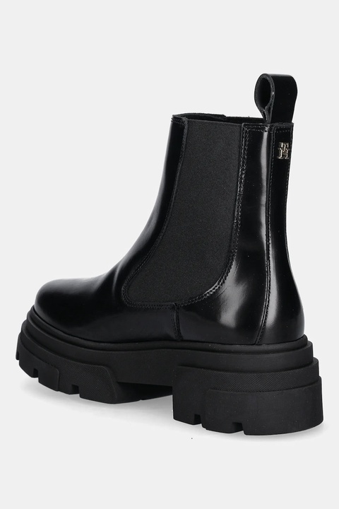 Tommy Hilfiger sztyblety skórzane TH SHINY LEATHER CHELSEA damskie kolor czarny na platformie lekko ocieplone FW0FW09042 - zdjęcie produktu nr 2