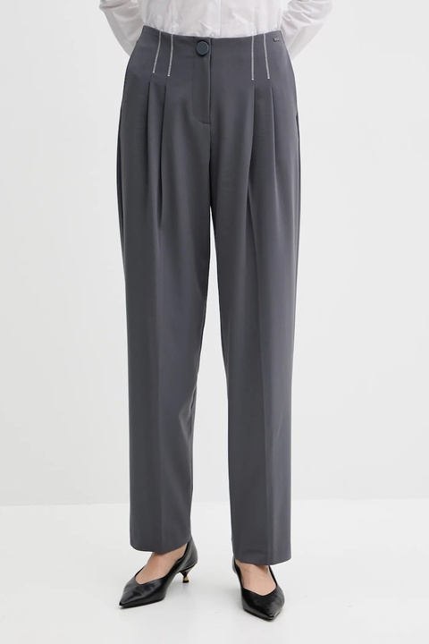 Armani Exchange spodnie damskie kolor szary proste high waist XW000657 AF16145 - zdjęcie produktu nr 1
