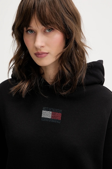 Tommy Jeans bluza bawełniana damska kolor czarny z kapturem z aplikacją DW0DW21605 - zdjęcie produktu nr 2