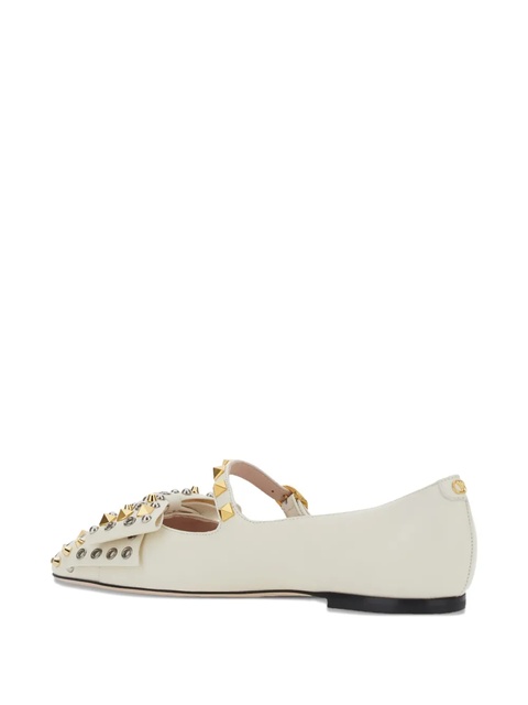 Valentino Garavani stud-embellishments leather ballet flats - White - zdjęcie produktu nr 2