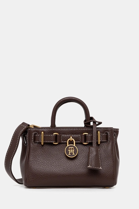 Tommy Hilfiger torebka skórzana kolor brązowy AW0AW18167 - zdjęcie produktu nr 1