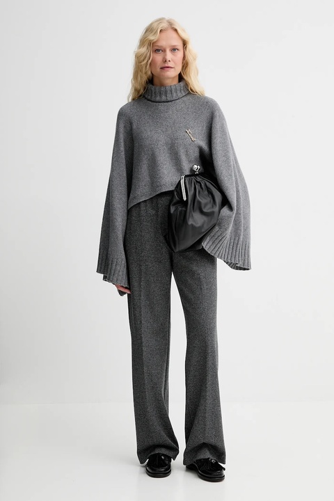 Twinset sweter z dodatkiem wełny damski kolor szary lekki z golfem 252TT3422 - zdjęcie produktu nr 2