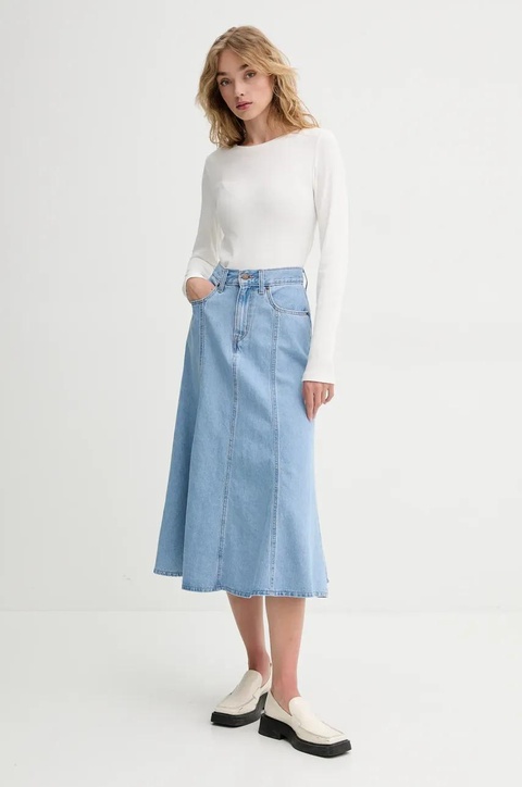 Levi's spódnica jeansowa kolor niebieski midi rozkloszowana A8730 - zdjęcie produktu nr 2