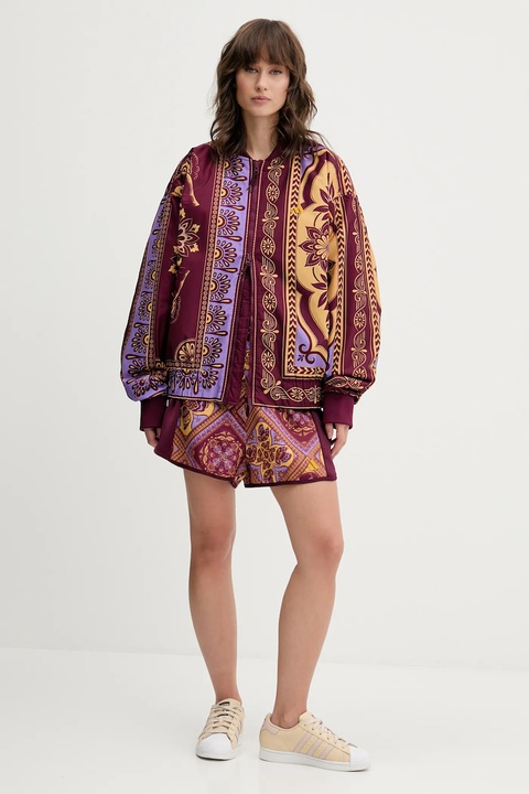 adidas kurtka bomber x Farm Rio kolor bordowy przejściowa oversize JL8621 - zdjęcie produktu nr 2