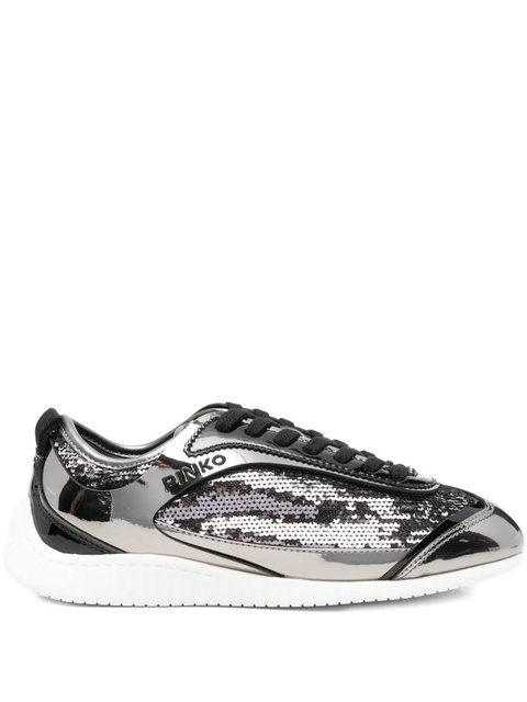 PINKO leather lace-up sneakers - Silver - zdjęcie produktu nr 1