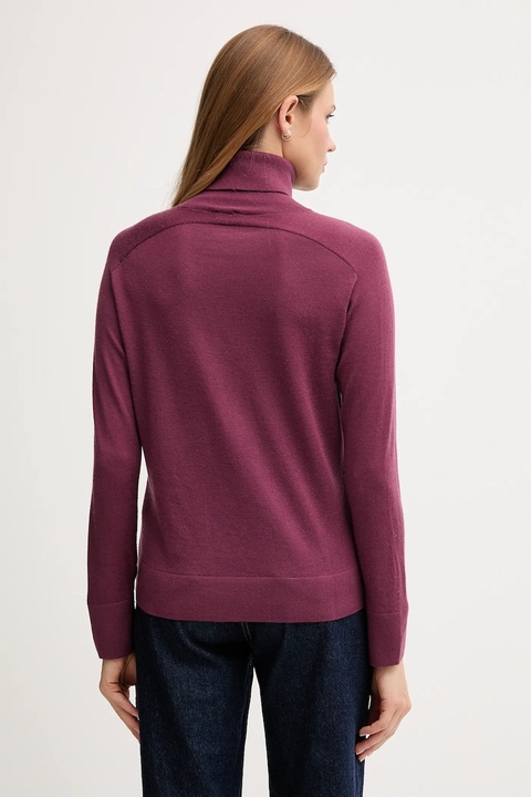 United Colors of Benetton sweter wełniany damski kolor fioletowy lekki z golfem 11AHD203Y - zdjęcie produktu nr 2