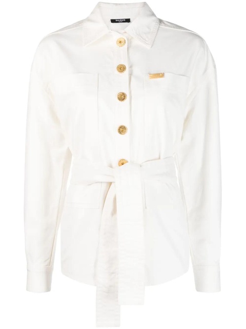 Balmain logo-plaque denim shirt jacket - White - zdjęcie produktu nr 1