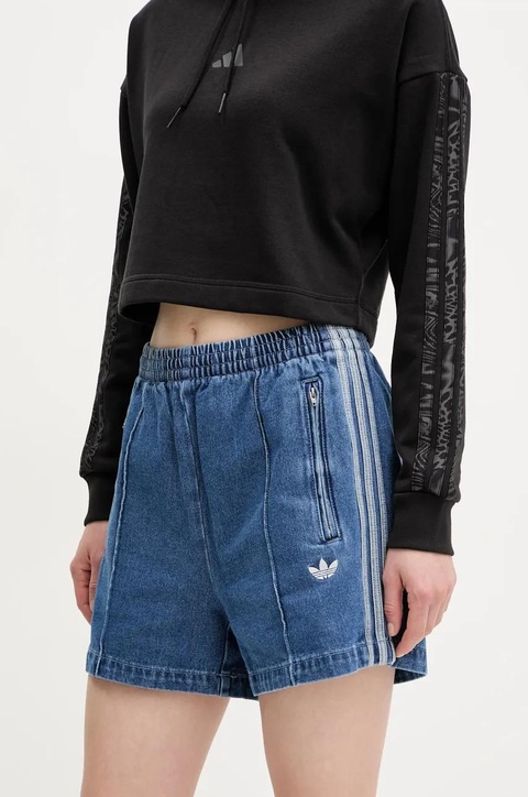 adidas Originals szorty jeansowe Firebird damskie kolor niebieski z aplikacją high waist JD2562 - zdjęcie produktu nr 1
