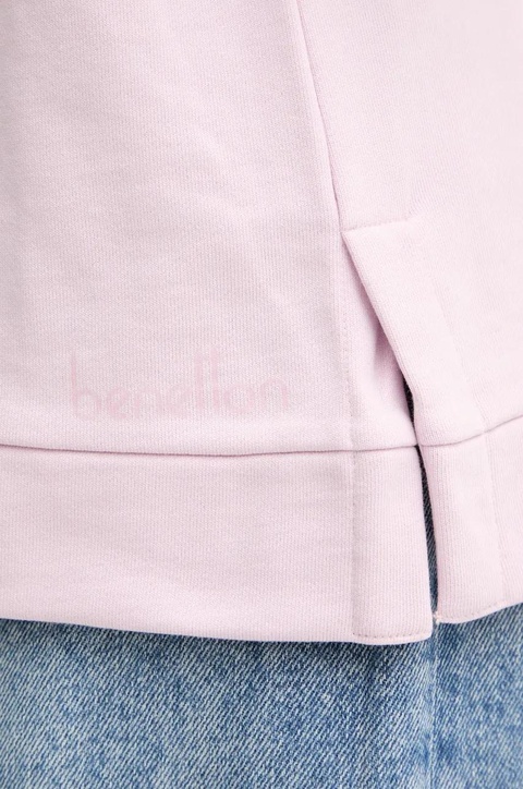 United Colors of Benetton bluza bawełniana damska kolor różowy z kapturem gładka 3UNID500R - zdjęcie produktu nr 2
