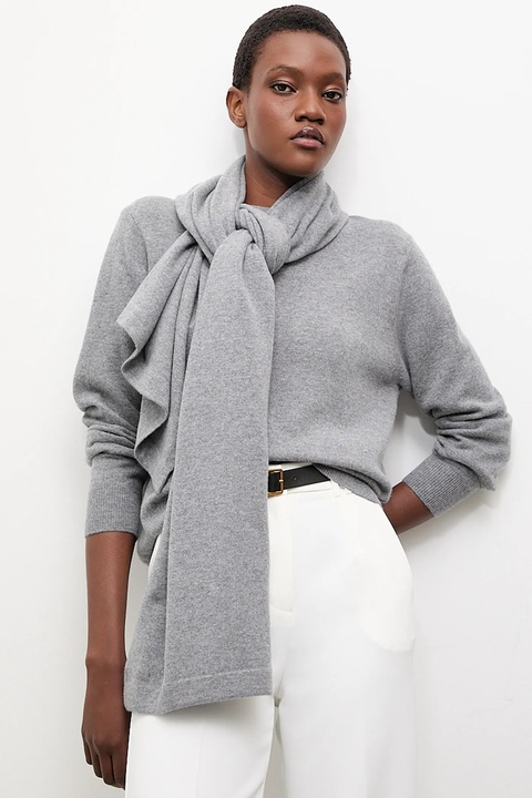 Answear.LAB sweter z wełny merino z szalem damski kolor szary lekki - zdjęcie produktu nr 1