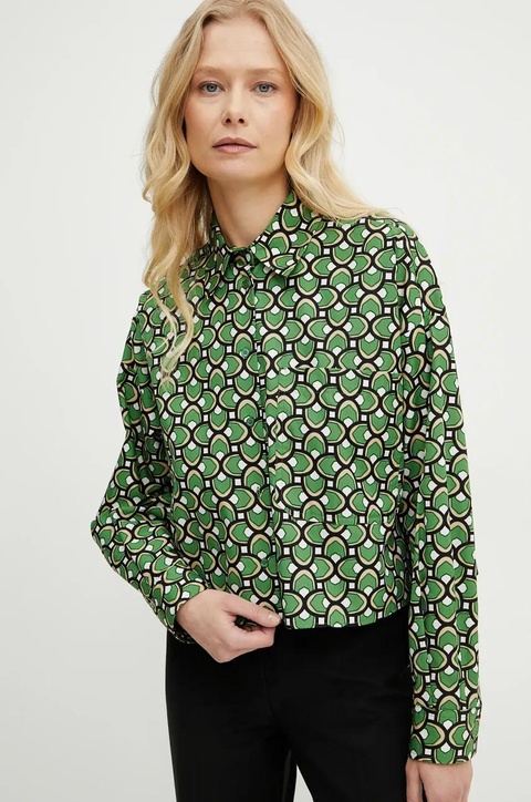 Weekend Max Mara koszula bawełniana damska kolor zielony relaxed z kołnierzykiem klasycznym 2515111112600 - zdjęcie produktu nr 2