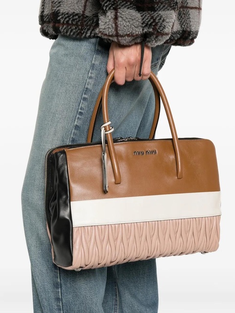 Miu Miu ruched logo-detail tote bag - Brown - zdjęcie produktu nr 1