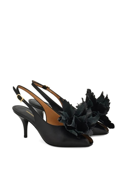 Ferragamo 70mm flower-embellished slingback pumps - Black - zdjęcie produktu nr 2