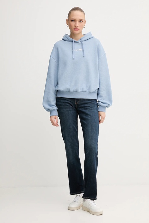 Tommy Hilfiger bluza damska kolor niebieski z kapturem z nadrukiem WW0WW47459 - zdjęcie produktu nr 2