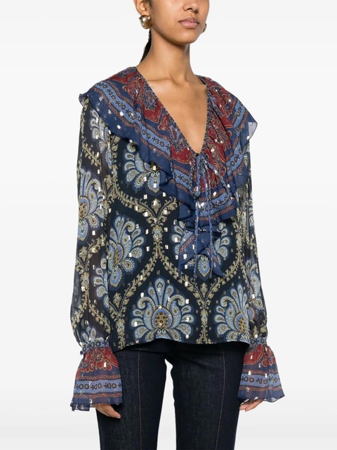 ETRO graphic-print crepe blouse - Blue - zdjęcie produktu nr 2