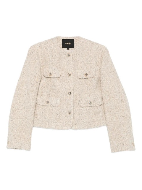 Maje buttoned-up cropped tweed jacket - Neutrals - zdjęcie produktu nr 1