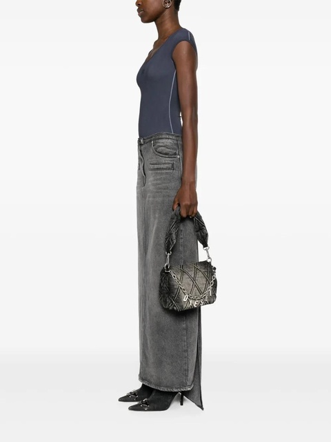 Diesel small logo-charm quilted denim bag - Black - zdjęcie produktu nr 2