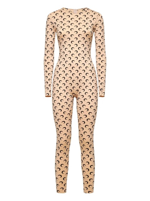 Marine Serre moon-print long-sleeve catsuit - Neutrals - zdjęcie produktu nr 1