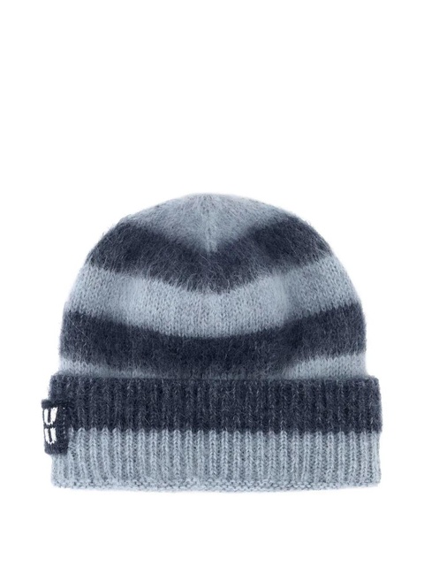 Miu Miu logo-patch striped-pattern beanie hat - Blue - zdjęcie produktu nr 1