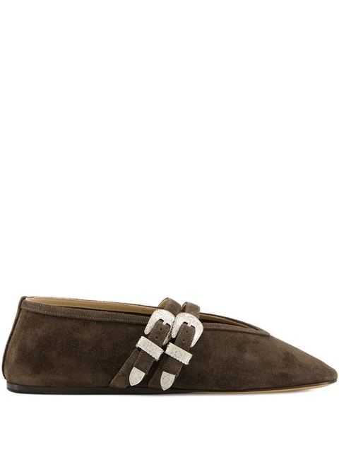Le Monde Beryl double-buckle suede ballet flats - Brown - zdjęcie produktu nr 1