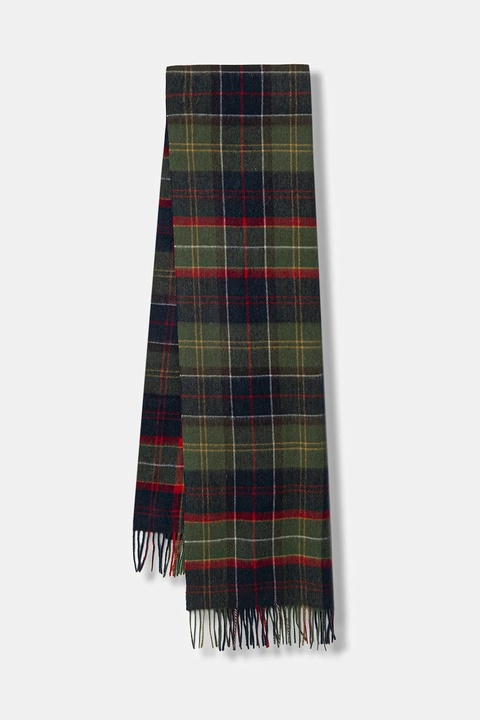 Barbour szalik wełniany kolor zielony wzorzysty USC0387 - zdjęcie produktu nr 1