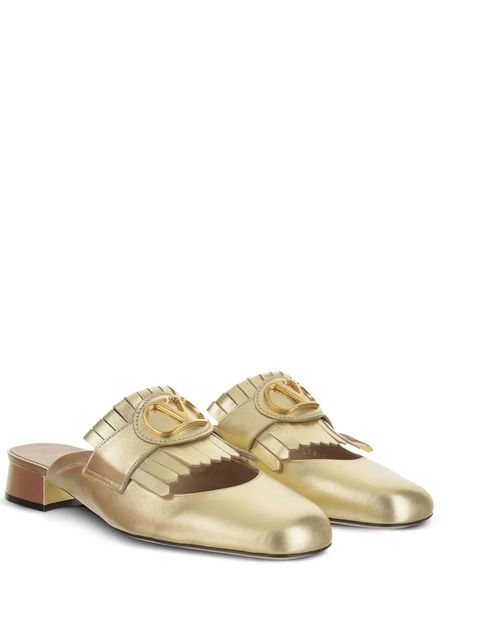 Valentino Garavani logo-plaque leather mules - Gold - zdjęcie produktu nr 2