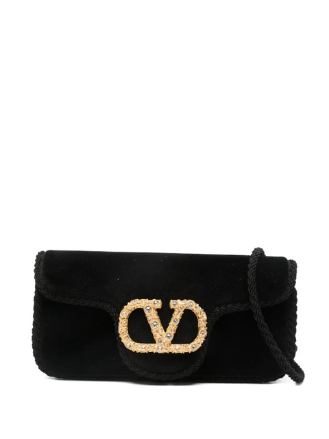 Valentino Garavani Locò jewel-embellished velvet clutch - Black - zdjęcie produktu nr 1