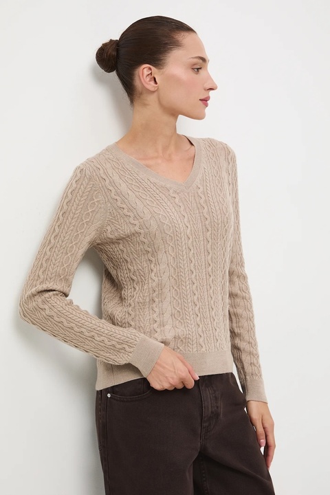 Medicine sweter z wełny merino damski kolor beżowy lekki - zdjęcie produktu nr 1