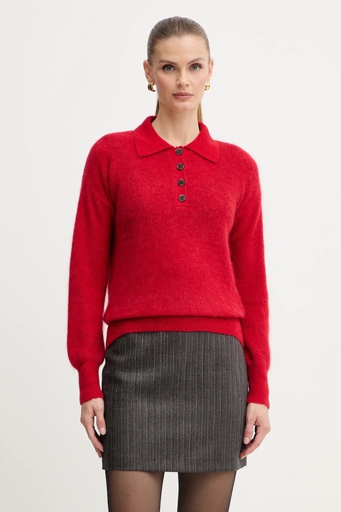 Marella sweter z dodatkiem wełny damski kolor czerwony 2523366374200 - zdjęcie produktu nr 2