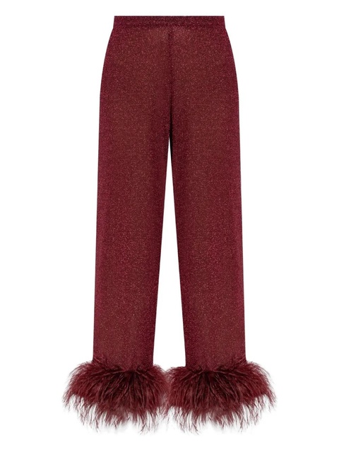 Oséree Plumage feather-trim trousers - Red - zdjęcie produktu nr 1