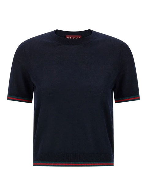 Gucci Web-Stripe-trimmed short-sleeve T-shirt - Blue - zdjęcie produktu nr 1