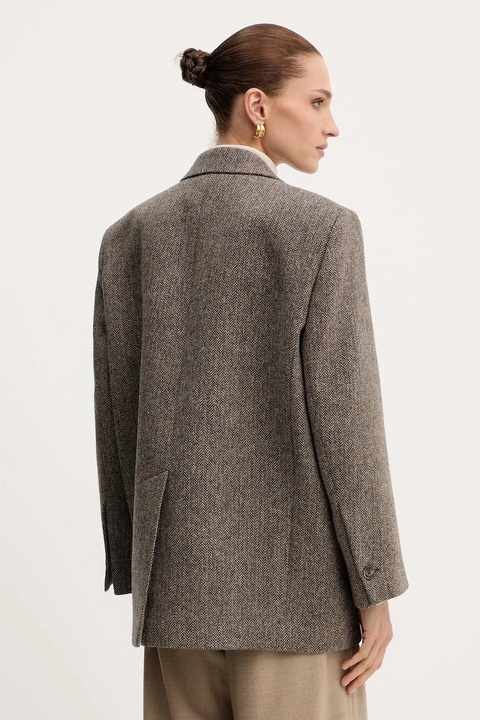 Weekend Max Mara marynarka wełniana TRONTO kolor brązowy jednorzędowa melanżowa 2525046042600 - zdjęcie produktu nr 2