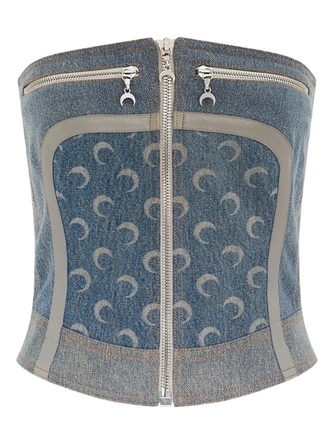 Marine Serre regenerated denim zip-up bustier top - Blue - zdjęcie produktu nr 1