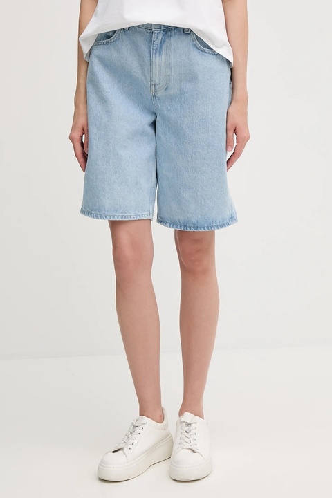 Sisley szorty jeansowe damskie kolor niebieski gładkie high waist 4W9KL901L - zdjęcie produktu nr 1