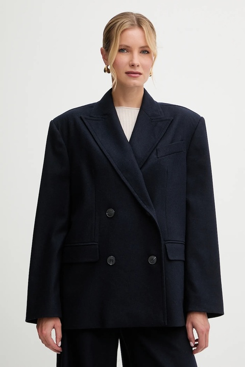 MAX&Co. marynarka z dodatkiem wełny kolor granatowy oversize melanżowa 2526086074200 - zdjęcie produktu nr 1
