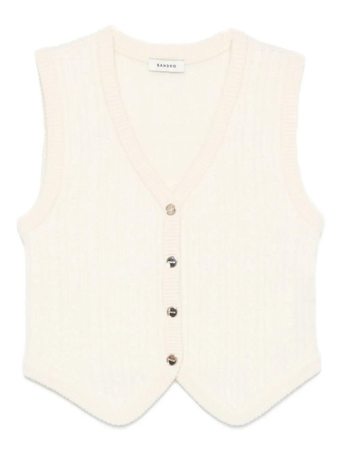 SANDRO ribbed buttoned cardigan - Neutrals - zdjęcie produktu nr 2