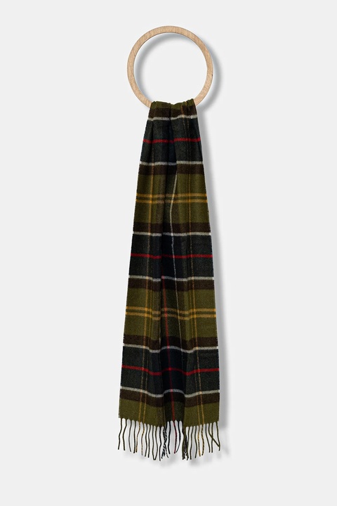Barbour szalik z domieszką wełny kolor zielony wzorzysty - zdjęcie produktu nr 1